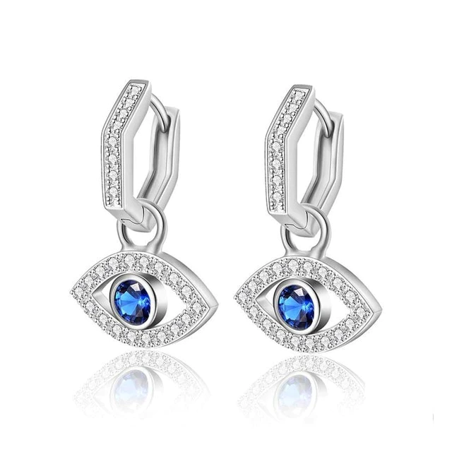 Amazon.com: Eye Earrings 925 Sterling Silver Evil Eye Hoop Earrings Blue  Cubic Zircon Hypoallergenic Huggie Hoop Circle Drop Dangle Earrings Evil  Eye Jewelry Gifts for Women: Clothing, Shoes & Jewelry