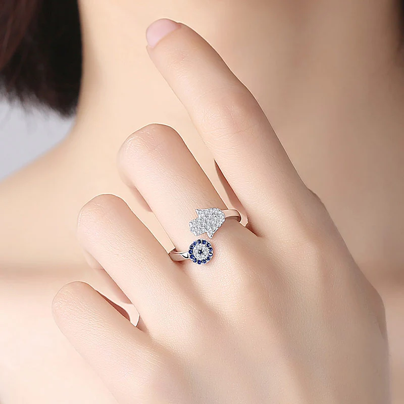 Silver Evil Eye Ring, Blue Evil Eye, Everyday Ring, Adjustable Ring, T –  Evileyefavor